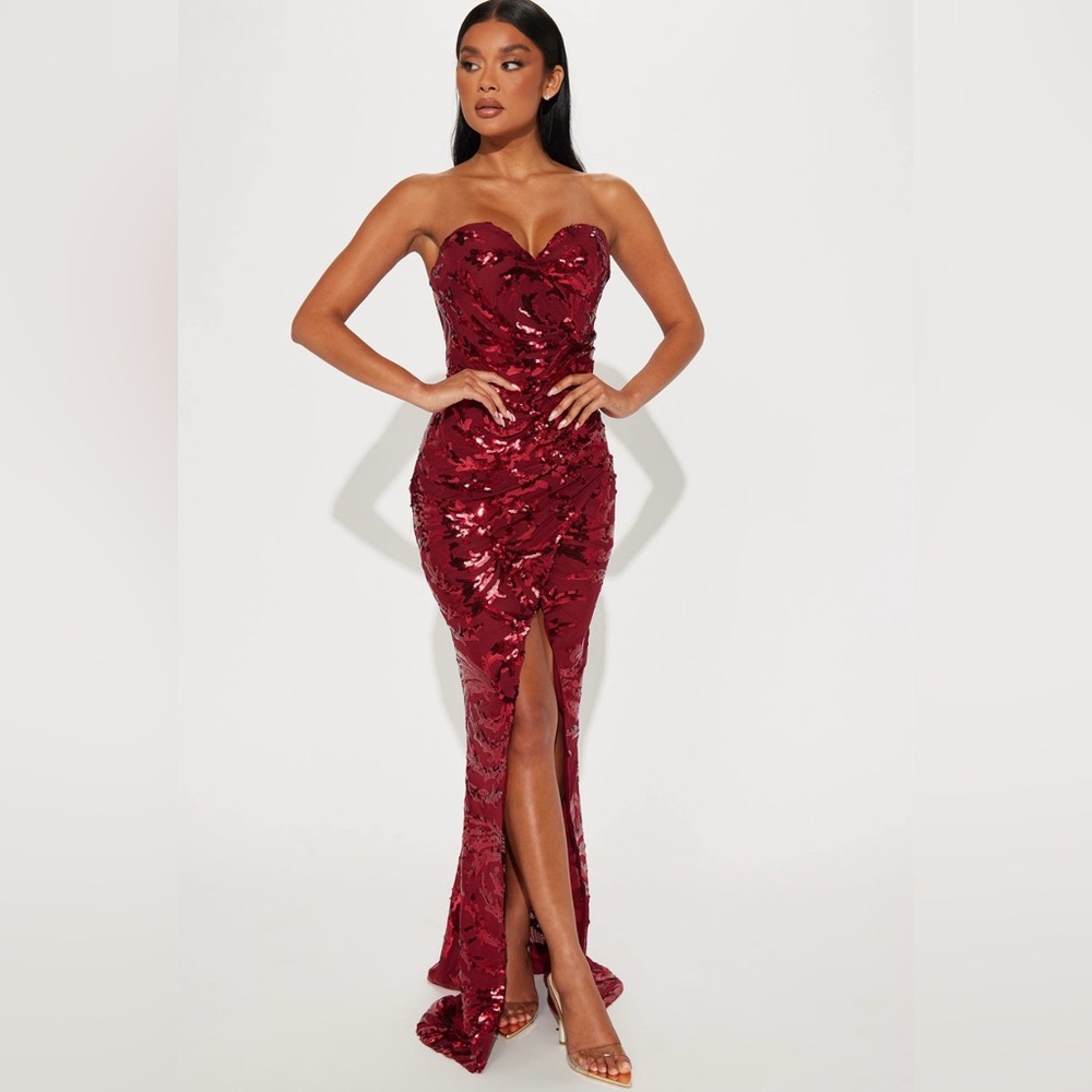 Luxury sequin maxi dress wine red